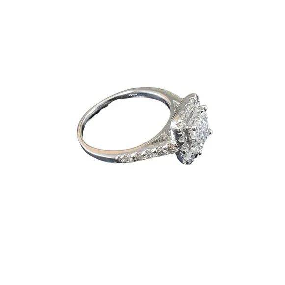 14K White Gold Diamond Cluster Engagement Ring Size 5.5-5.75 #16338